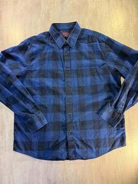 UNTUCKit Blue and Black Buffalo Plaid Flannel Button Down Shirt Size XL